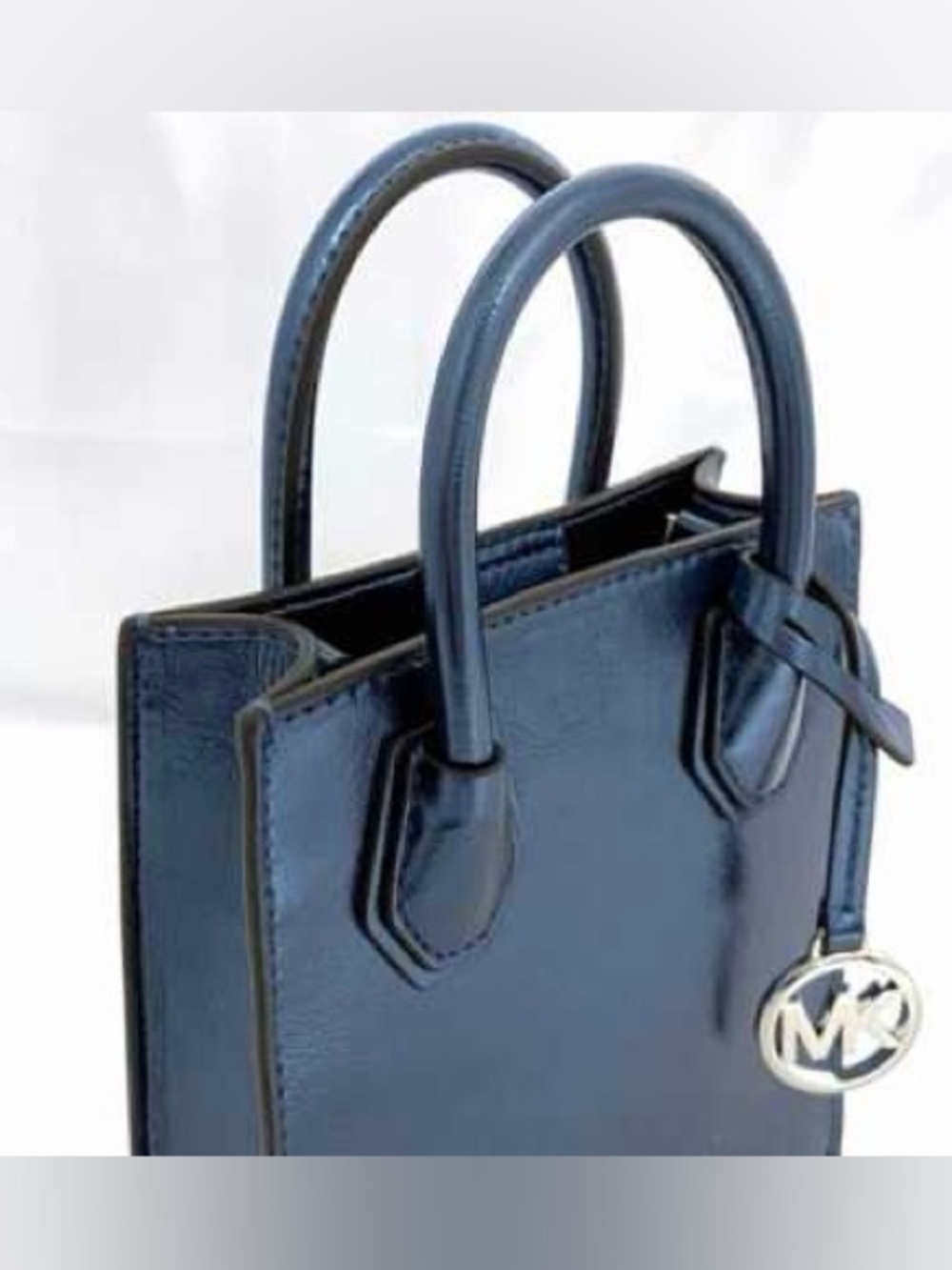 Michael Kors XS Mercer Metallic Navy Blue leather Mini Satchel crossbody NWOT - Picture 7 of 16